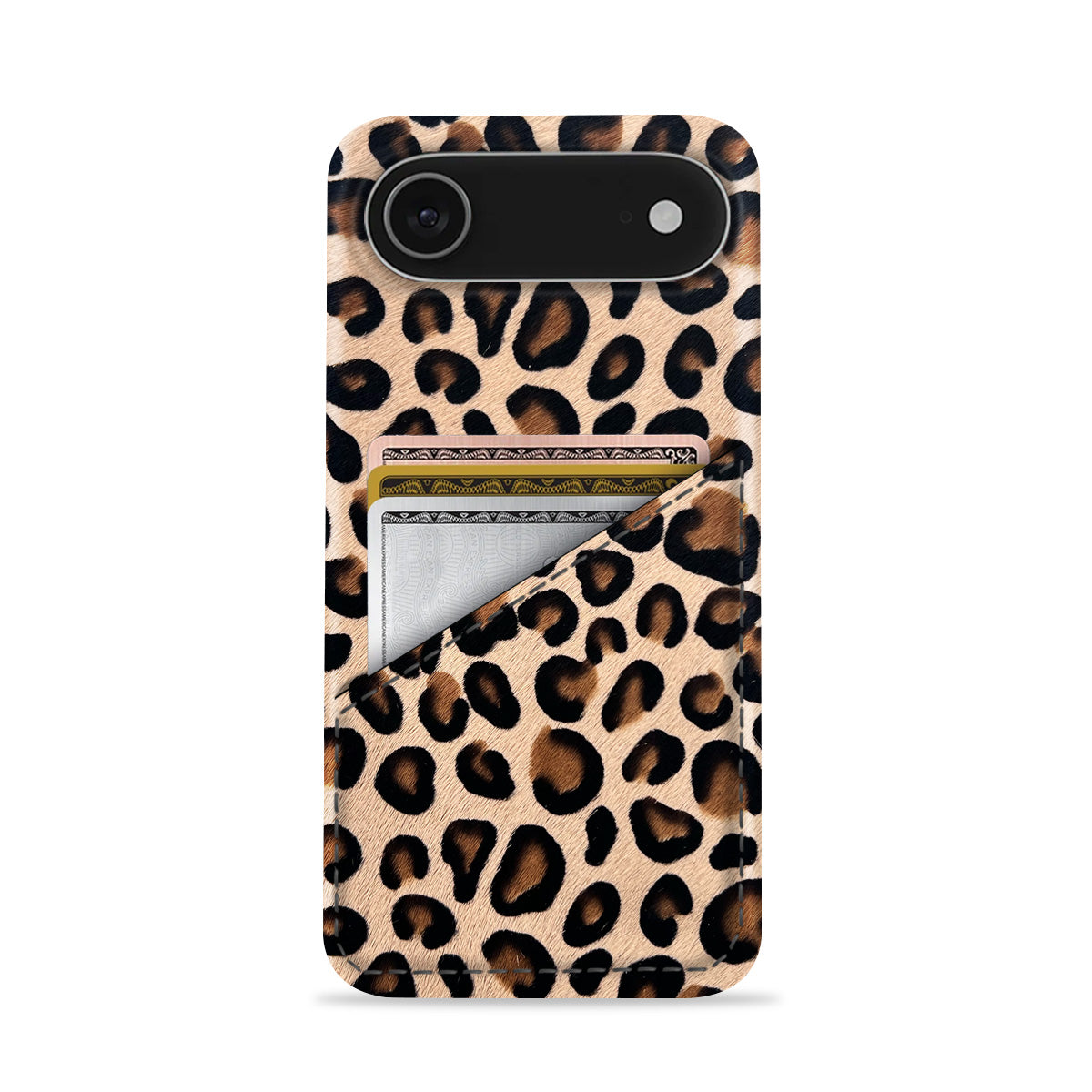 iPhone 17 Air Leather Case — Leopard Cardholder