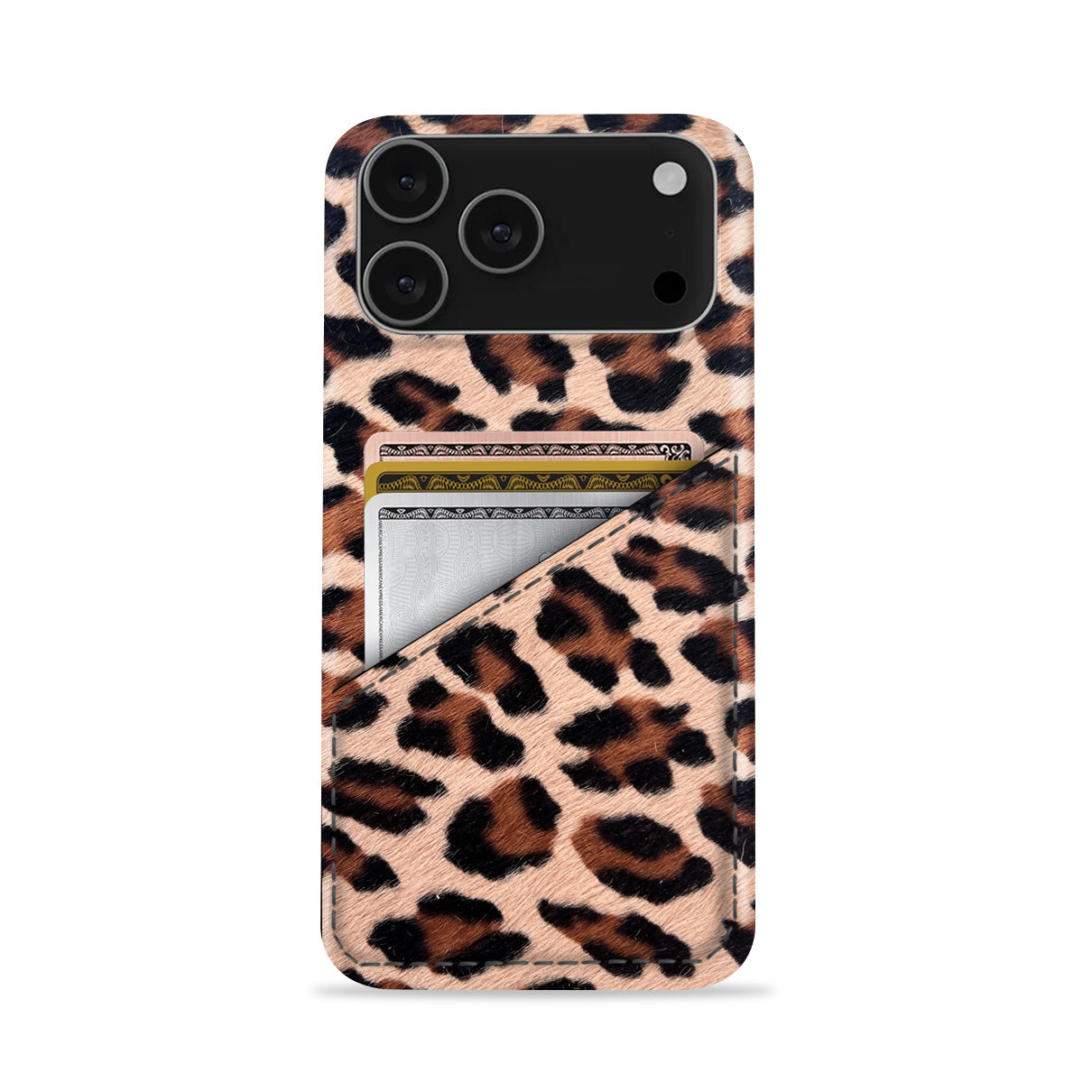 iPhone 17 Pro Leather Case — Leopard Cardholder