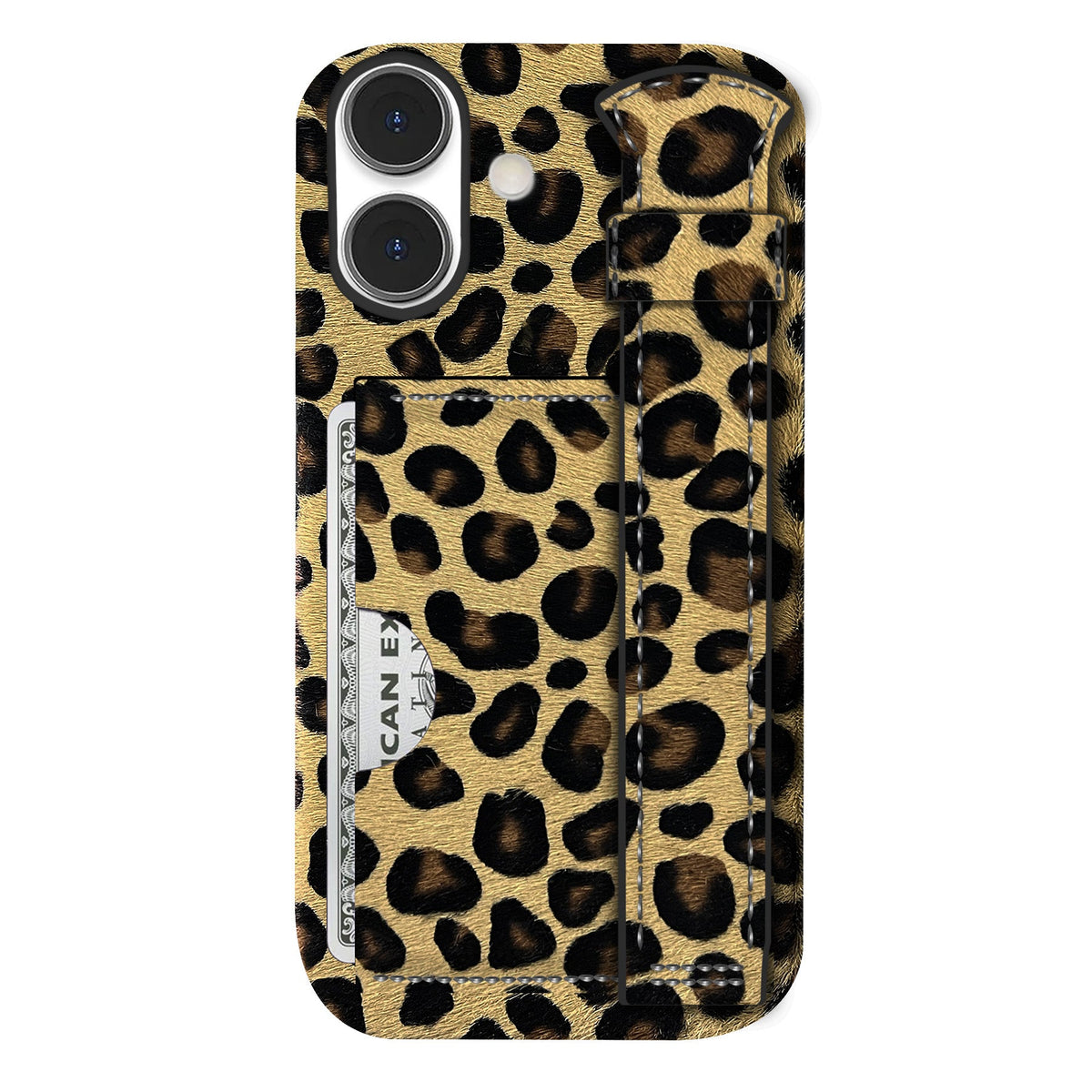 iPhone 16 Leather Case — Leopard Handle Cardholder