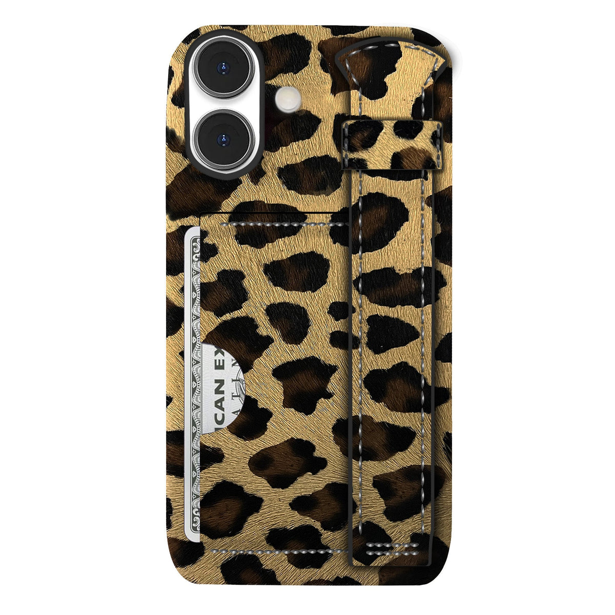 iPhone 16 Leather Case — Leopard Handle Cardholder