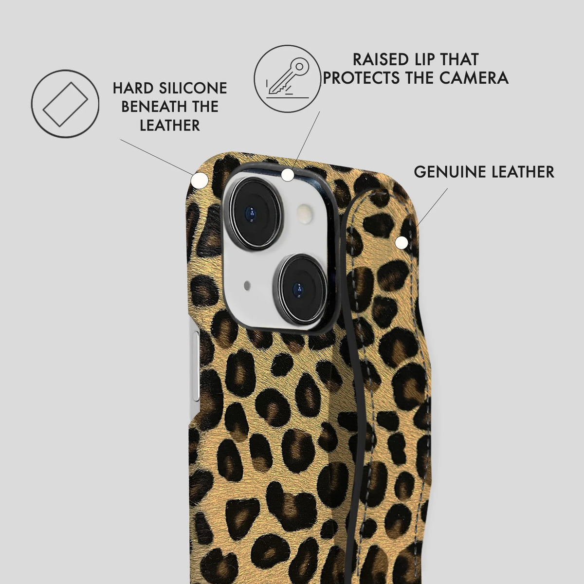 iPhone 13 Leather Case — Leopard Handle