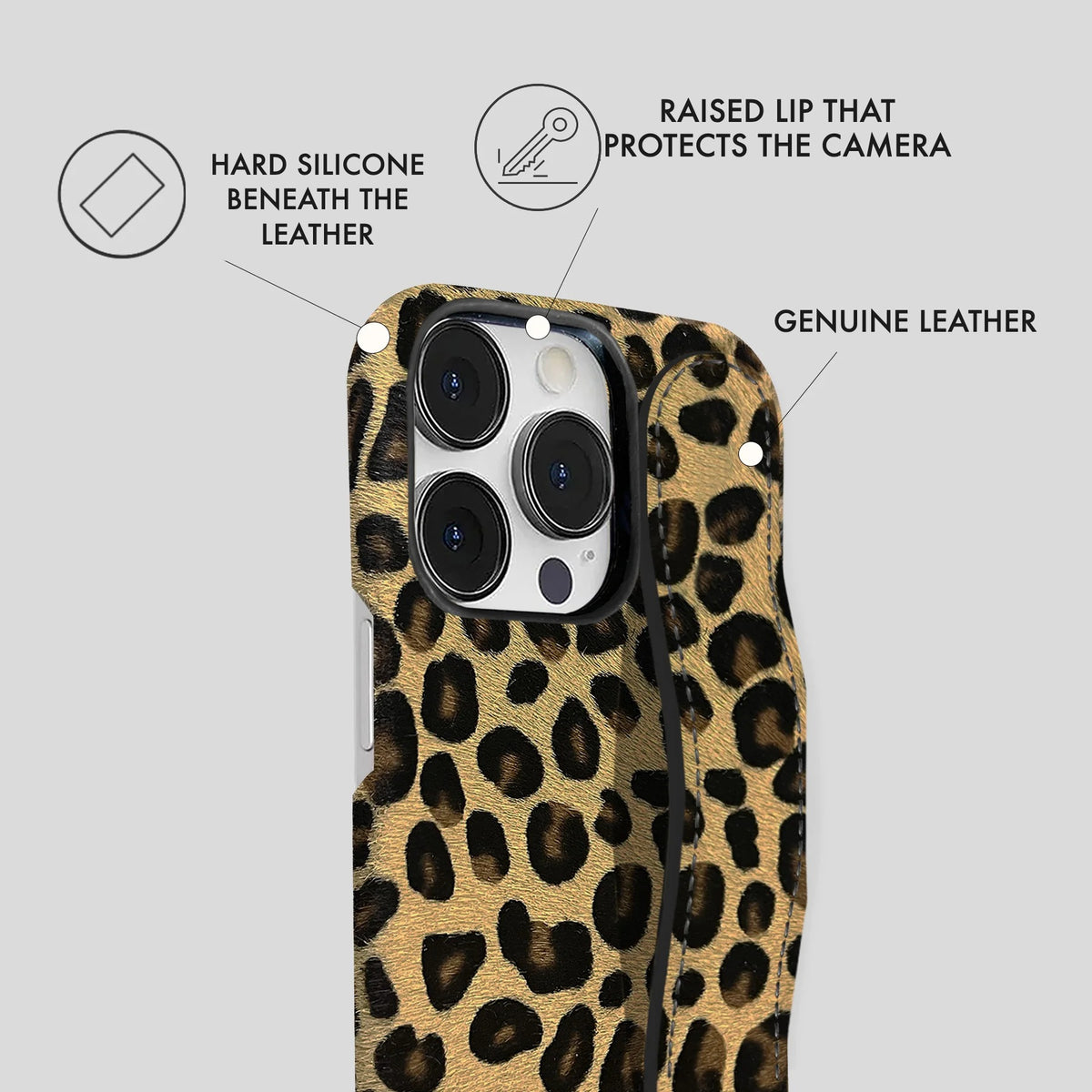 iPhone 13 Pro Max Leather Case — Leopard Handle