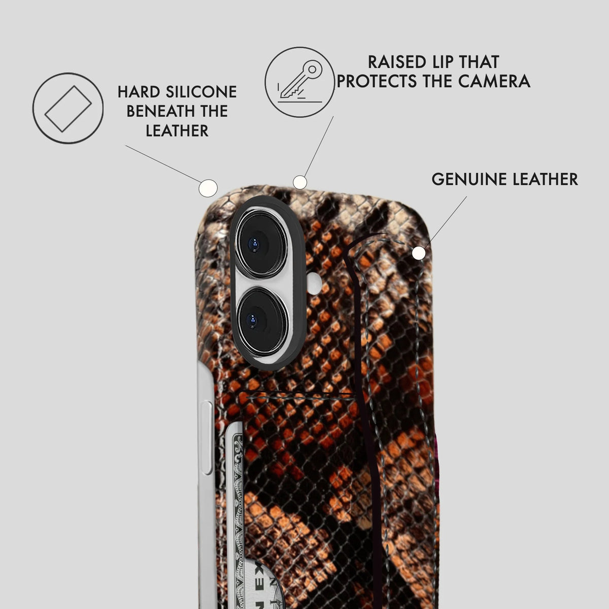 iPhone 16 Plus Leather Case — Elise Handle Cardholder