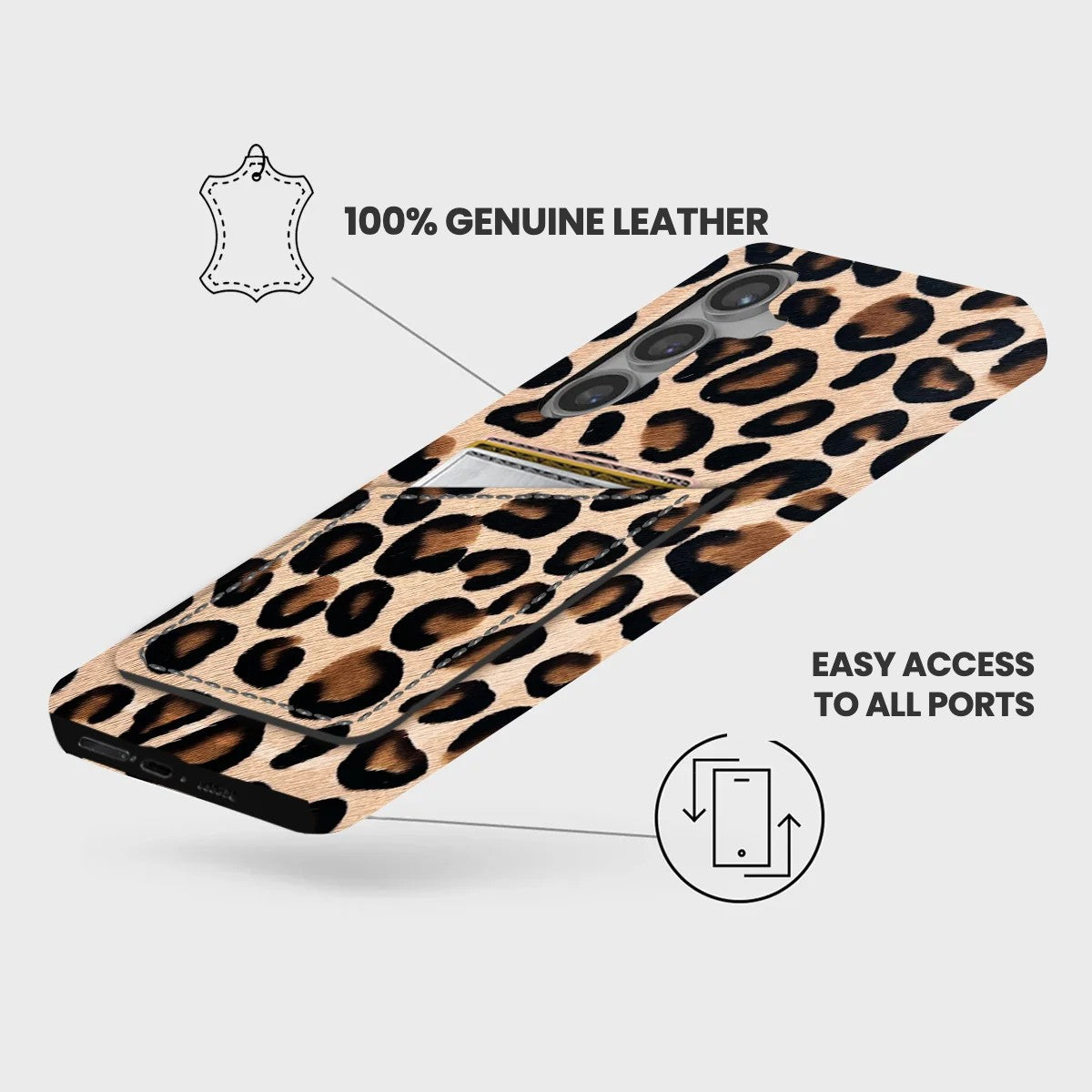 Galaxy S24 Leather Case — Leopard Cardholder