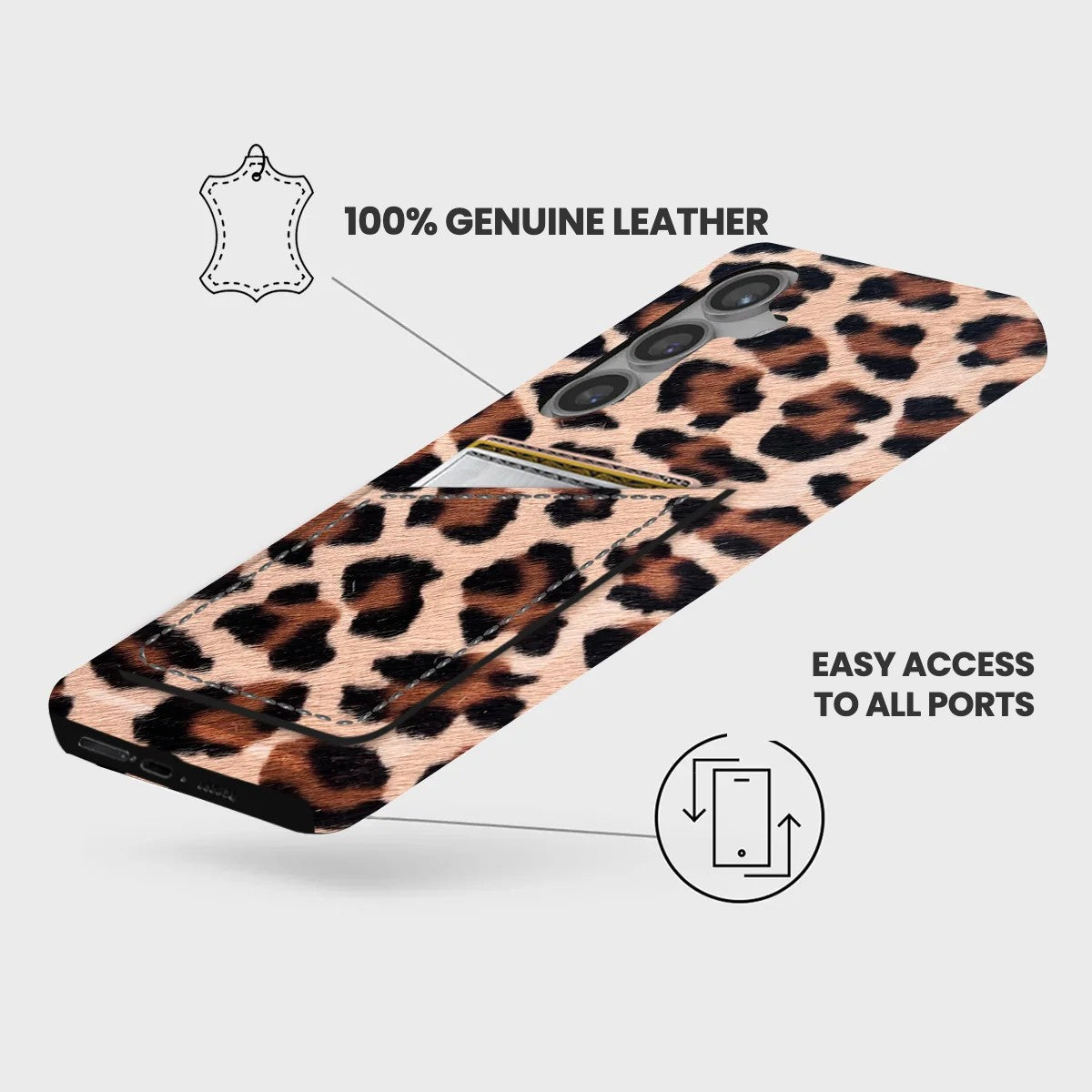 Galaxy S24 Leather Case — Leopard Cardholder
