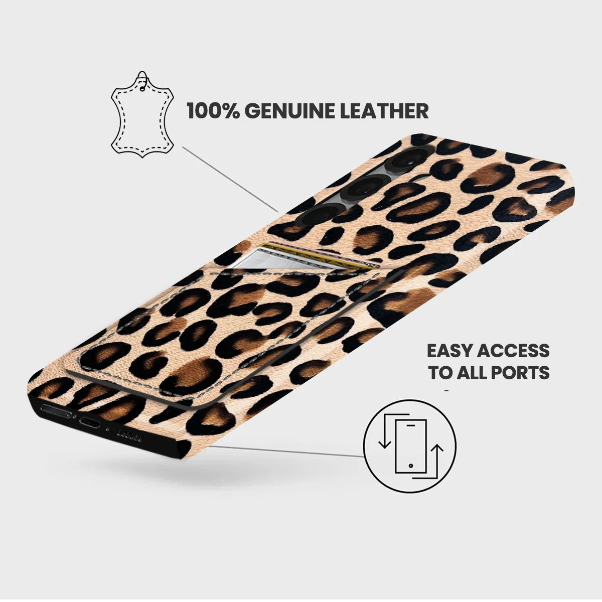 Galaxy S26 Plus Leather Case — Leopard Cardholder