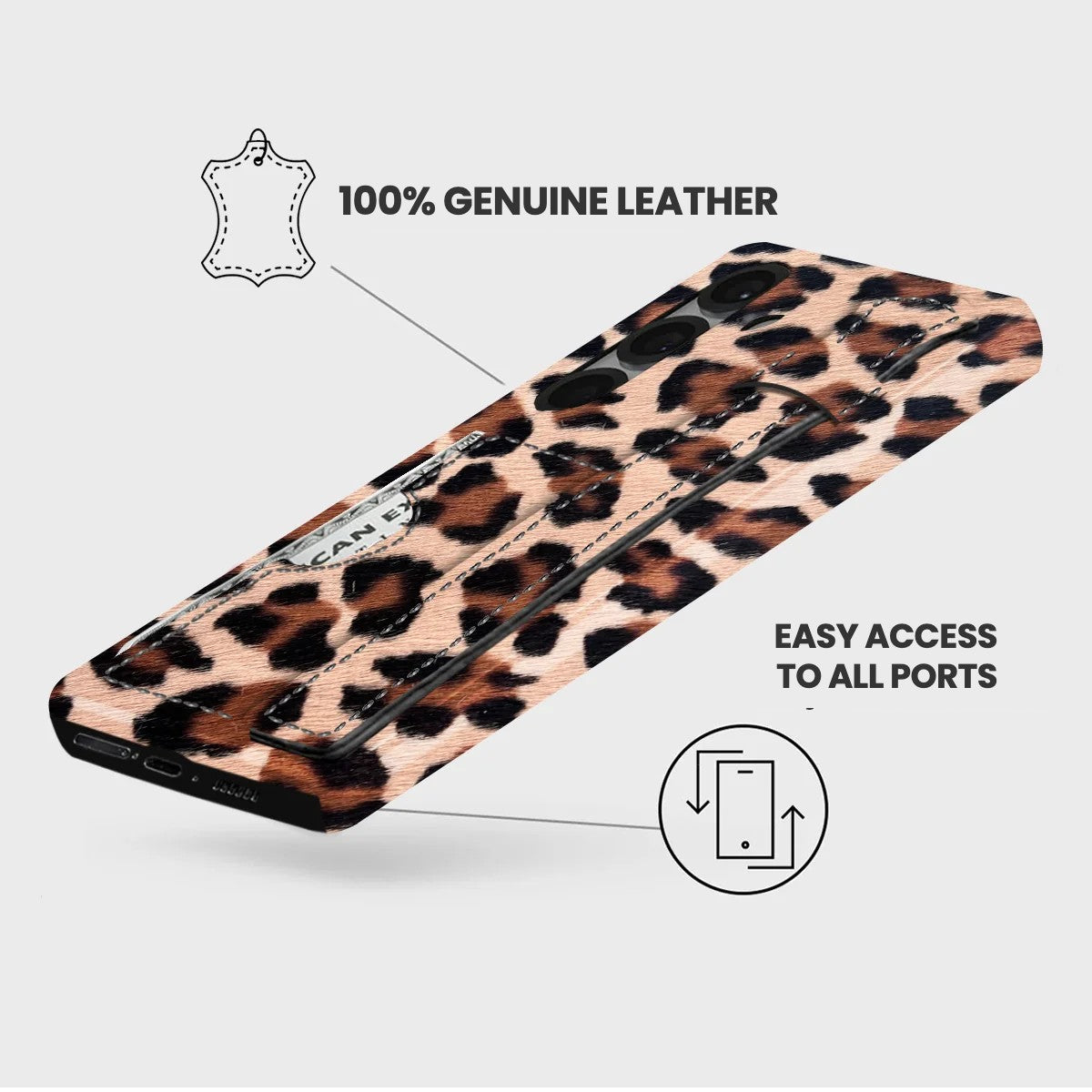 Galaxy S26 Plus Leather Case — Leopard Handle Cardholder