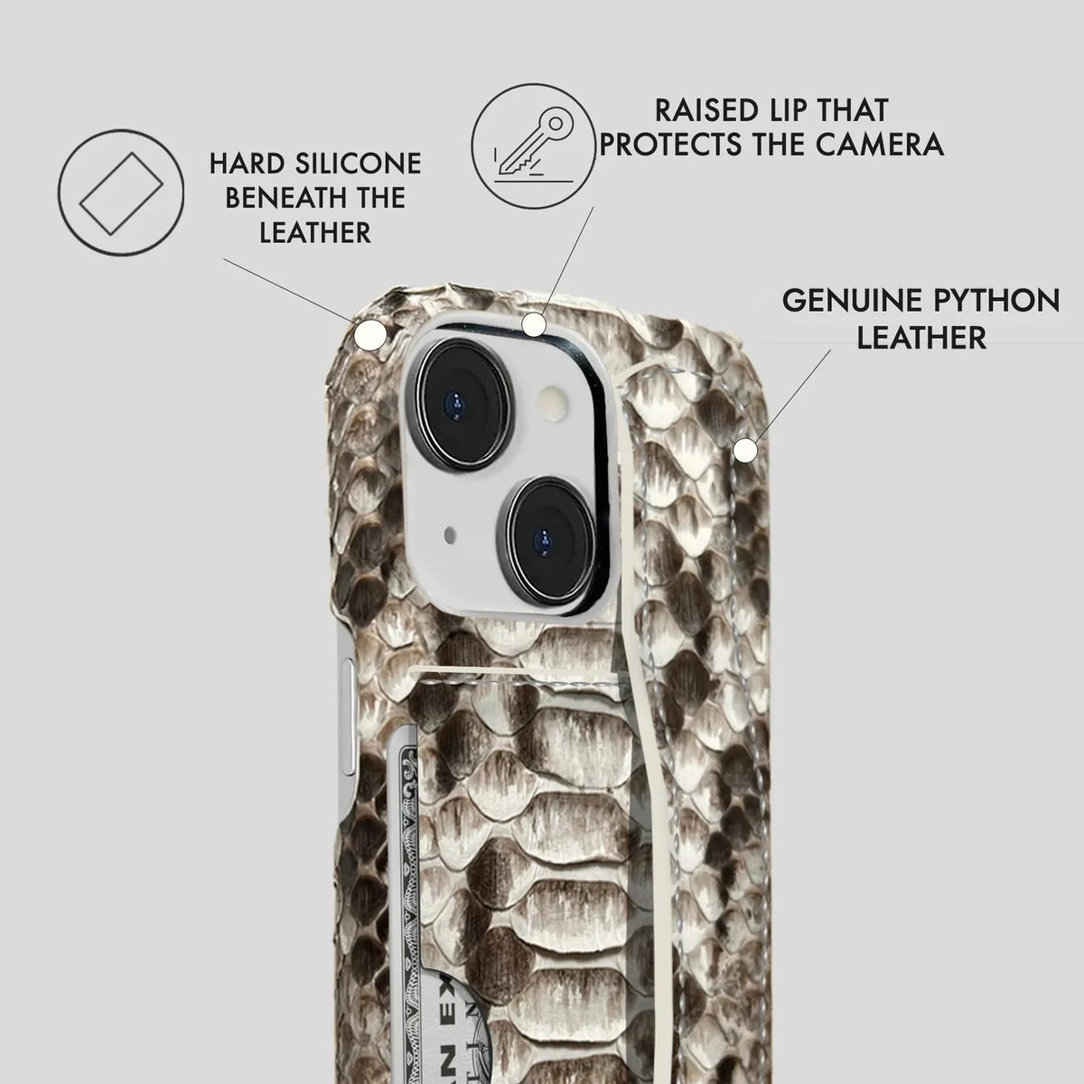 iPhone 15 Python Leather Case — Python Handle Cardholder