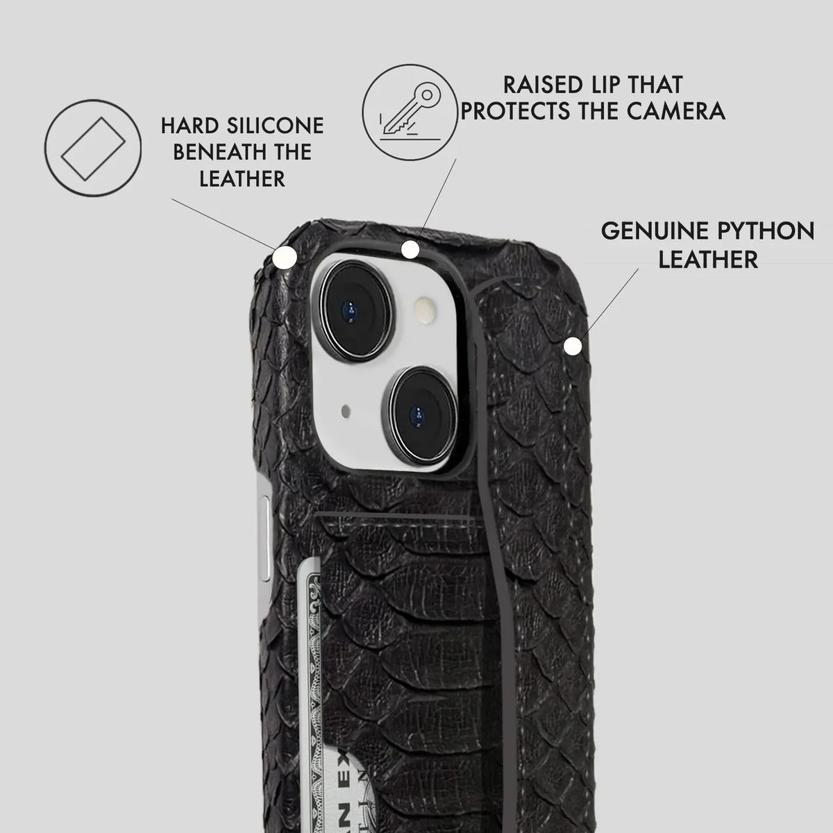 iPhone 13 Python Leather Case — Python Handle Cardholder
