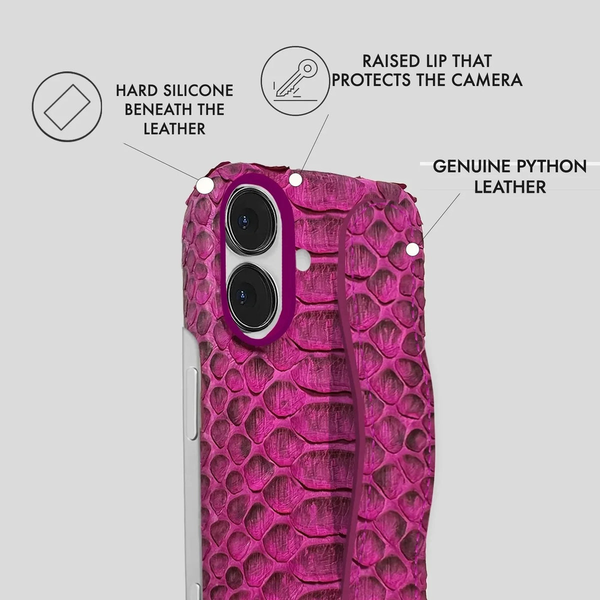 iPhone 16 Plus Python Leather Case — Python Handle