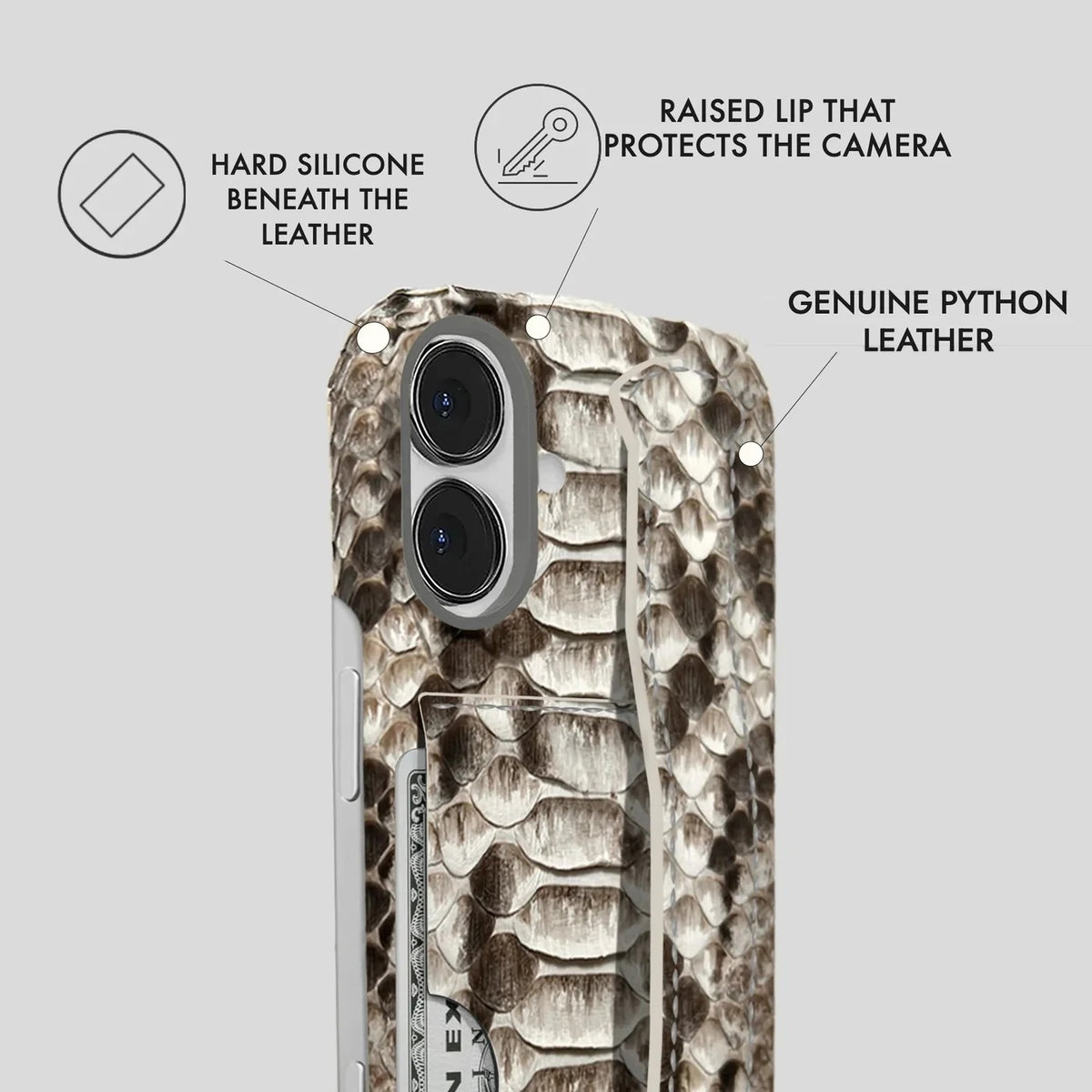 iPhone 17 Python Leather Case — Python Handle Cardholder