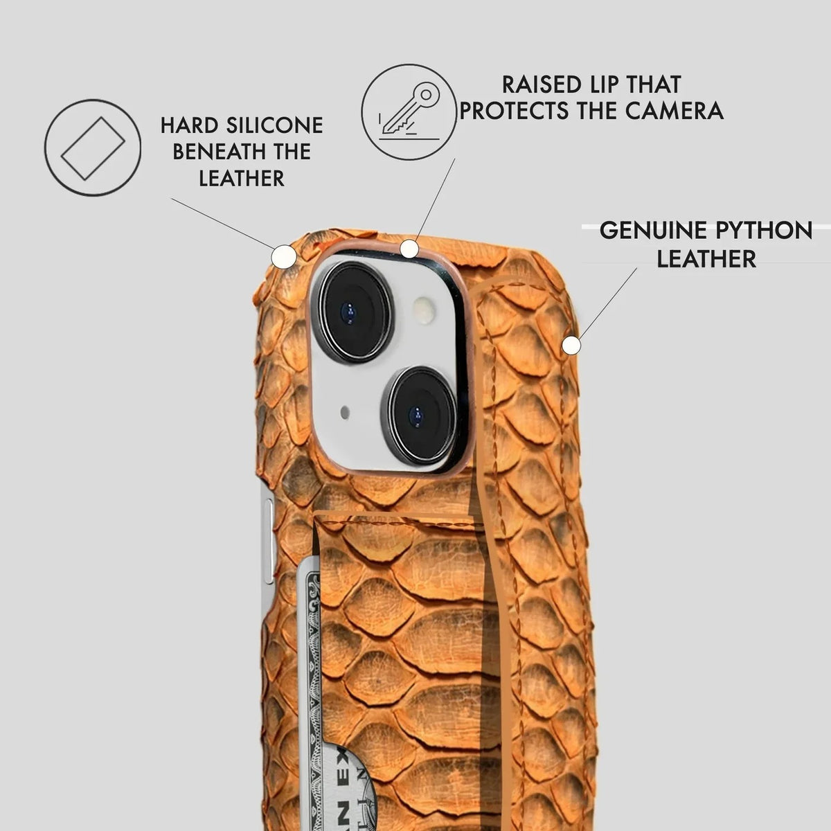 iPhone 15 Python Leather Case — Python Handle Cardholder