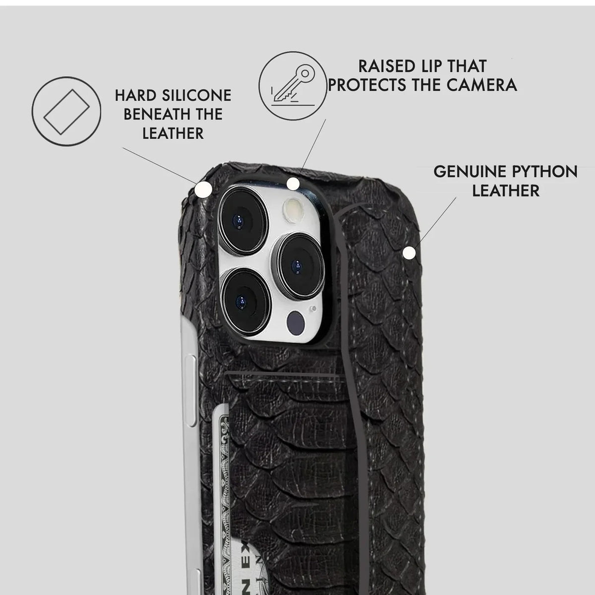 iPhone 16 Pro Max Python Leather Case — Python Handle Cardholder