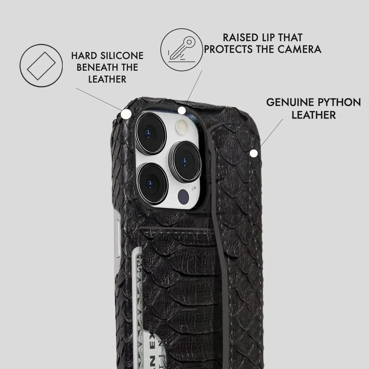 iPhone 15 Pro Python Leather Case — Python Handle Cardholder