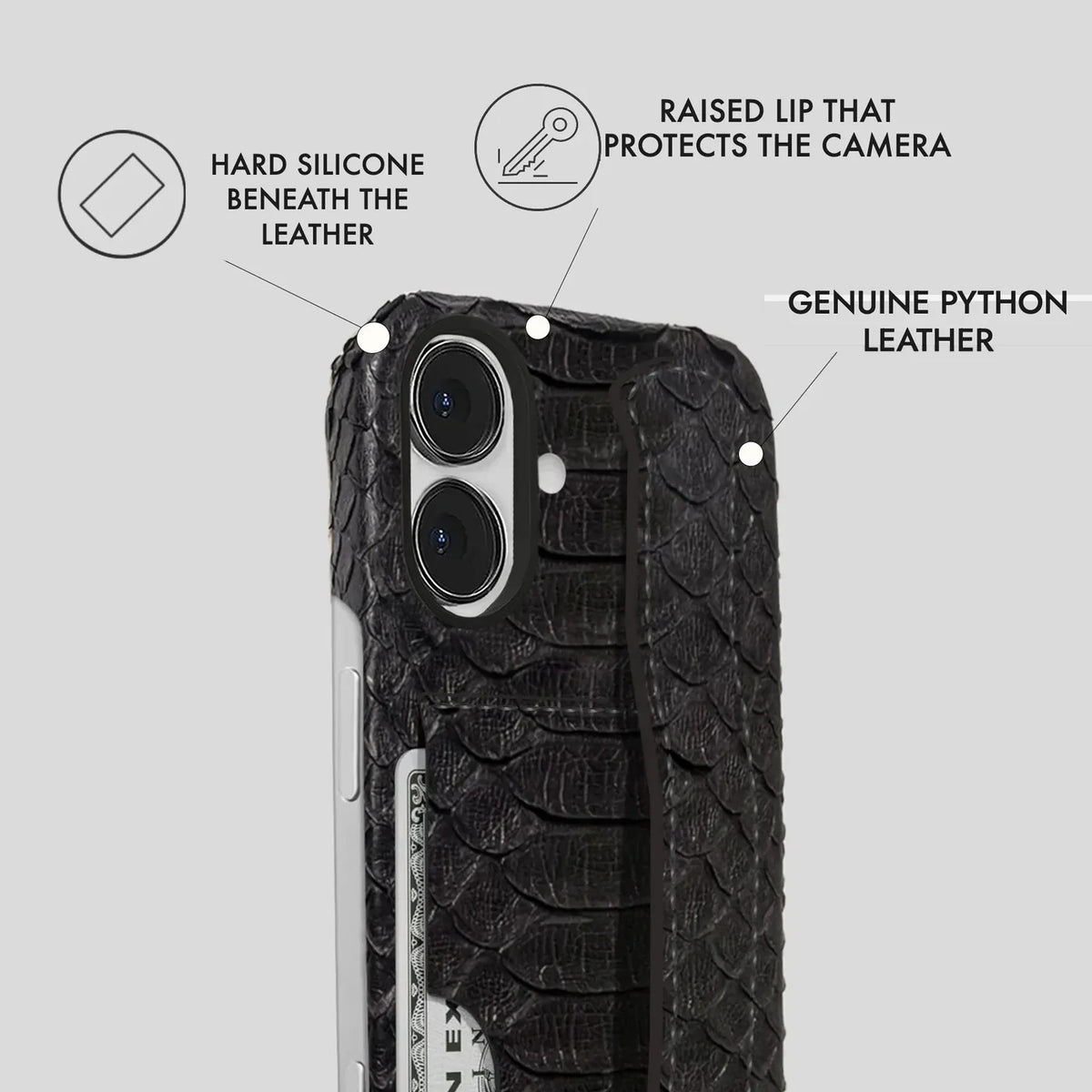 iPhone 16 Plus Python Leather Case — Python Handle Cardholder
