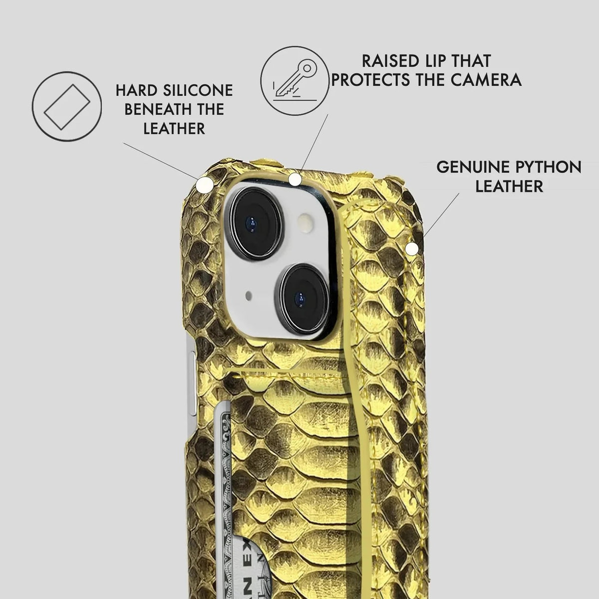 iPhone 15 Python Leather Case — Python Handle Cardholder