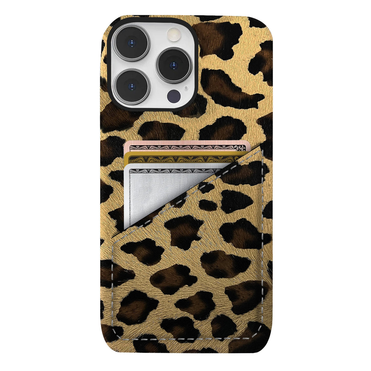 iPhone 16 Pro Leather Case — Leopard Cardholder