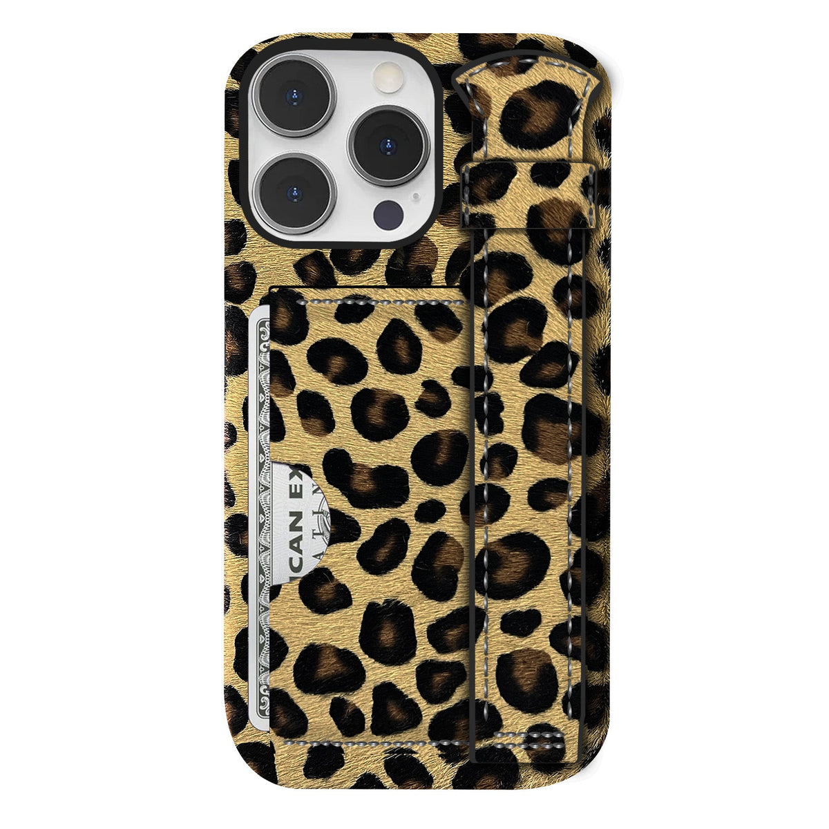 iPhone 16 Pro Leather Case — Leopard Handle Cardholder