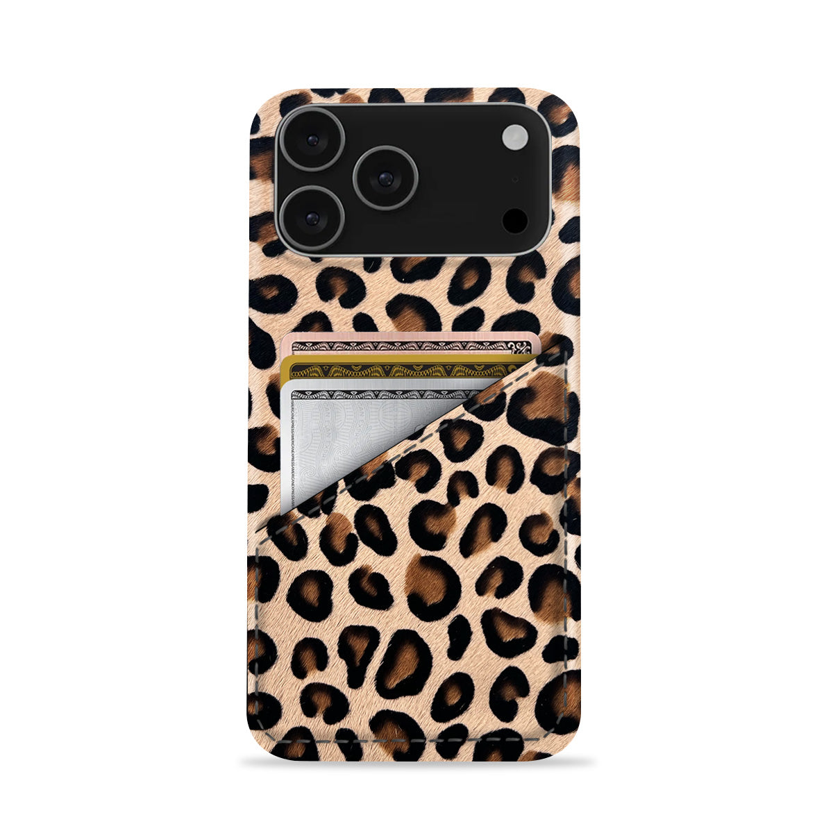 iPhone 17 Pro Leather Case — Leopard Cardholder