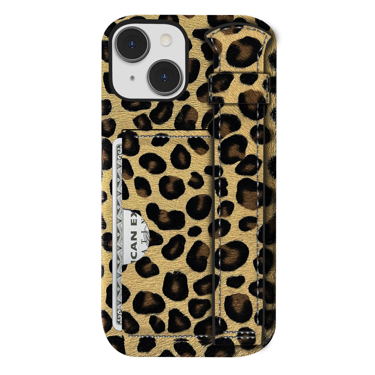 iPhone 13 Leather Case — Leopard Handle Cardholder