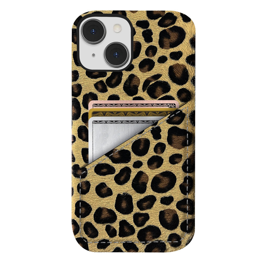 iPhone 14 Leather Case — Leopard Cardholder