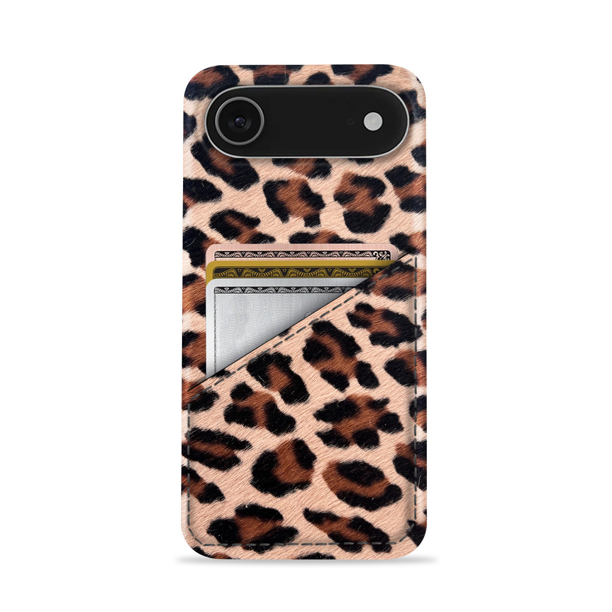 iPhone 17 Air Leather Case — Leopard Cardholder