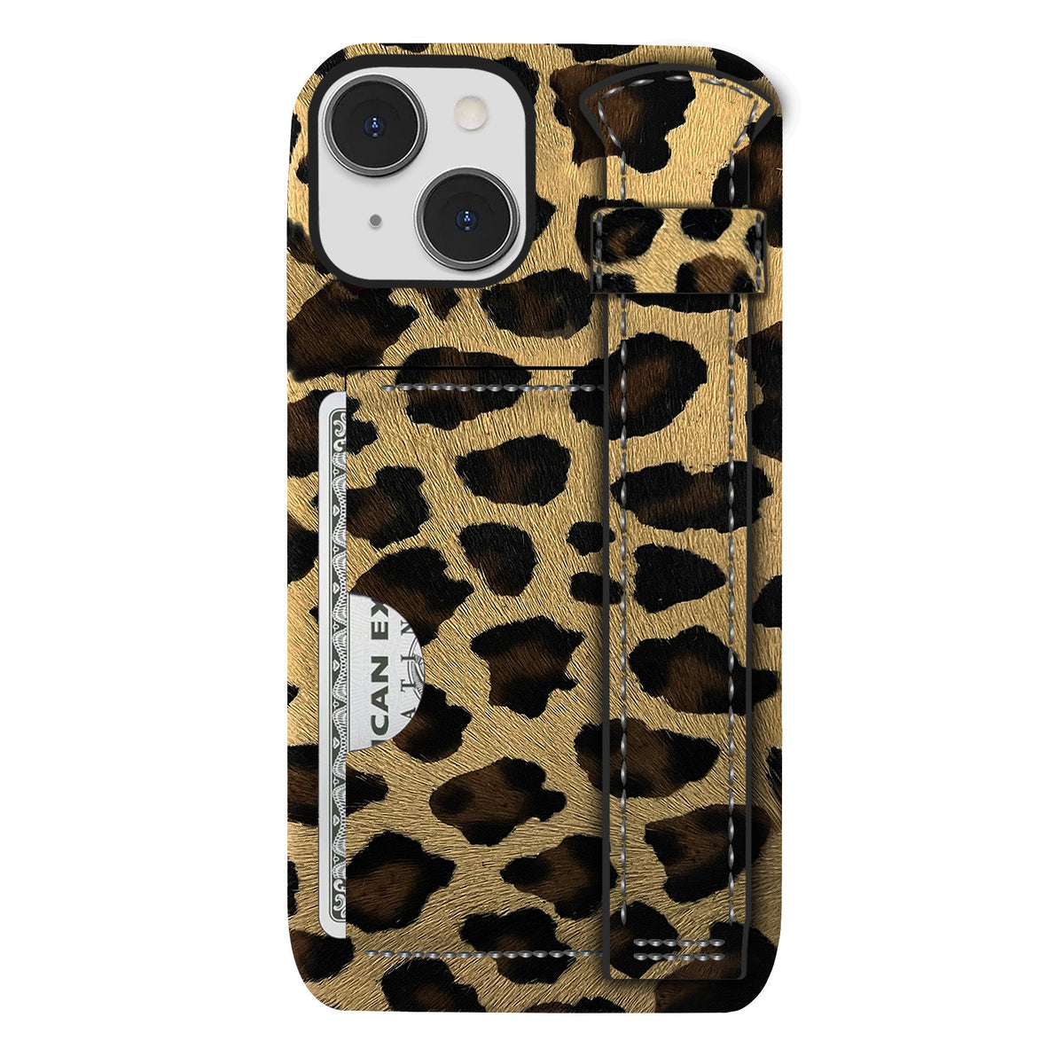iPhone 13 Leather Case — Leopard Handle Cardholder