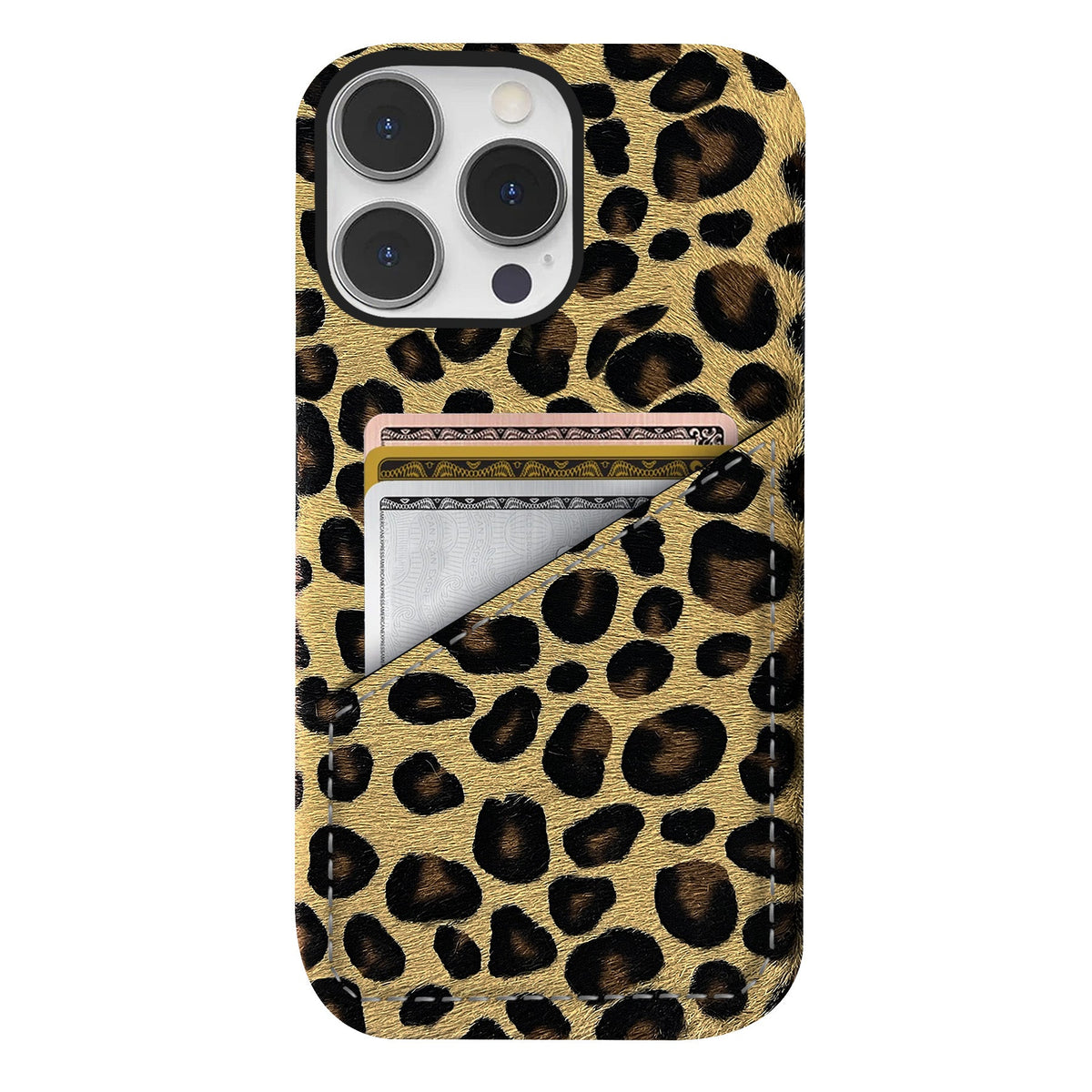 iPhone 16 Pro Leather Case — Leopard Cardholder