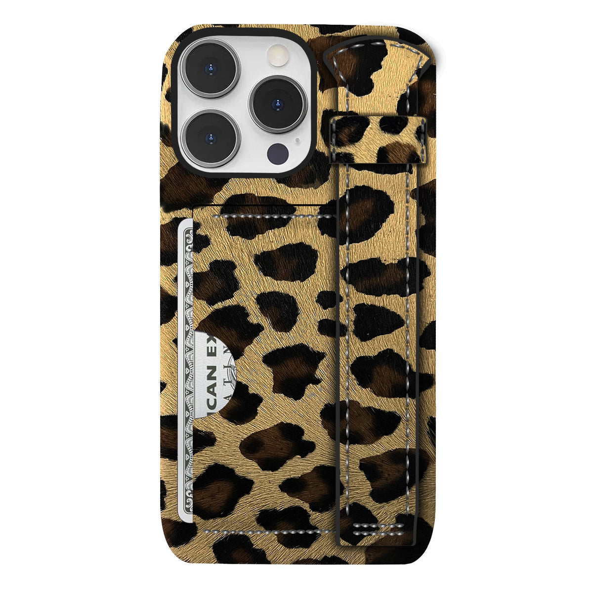 iPhone 13 Pro Leather Case — Leopard Handle Cardholder