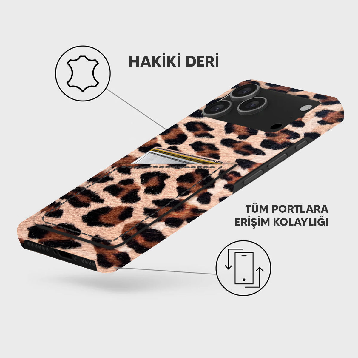 iPhone 18 Pro Max Leather Case — Leopard Cardholder