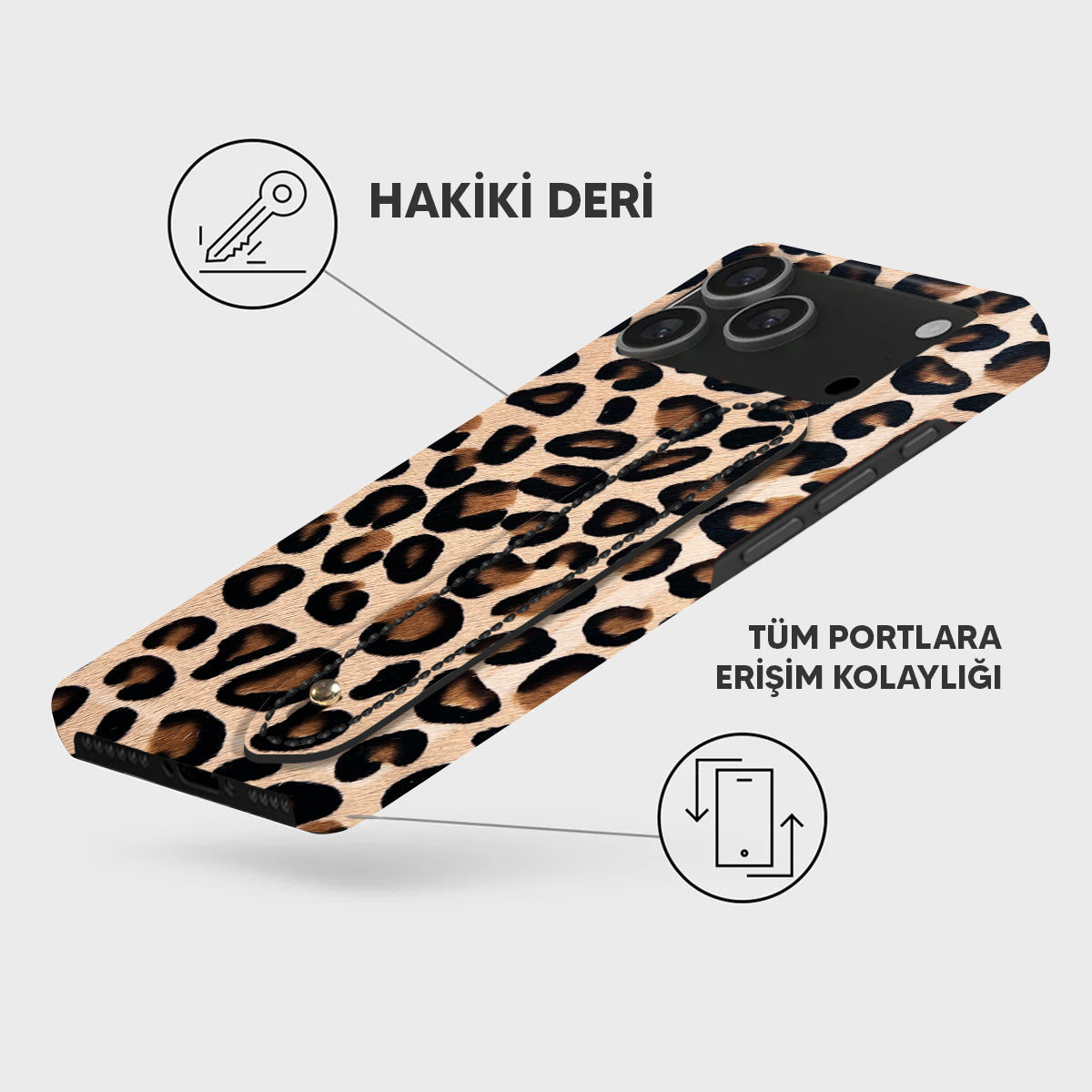 iPhone 18 Pro Max Leather Case — Leopard Handle