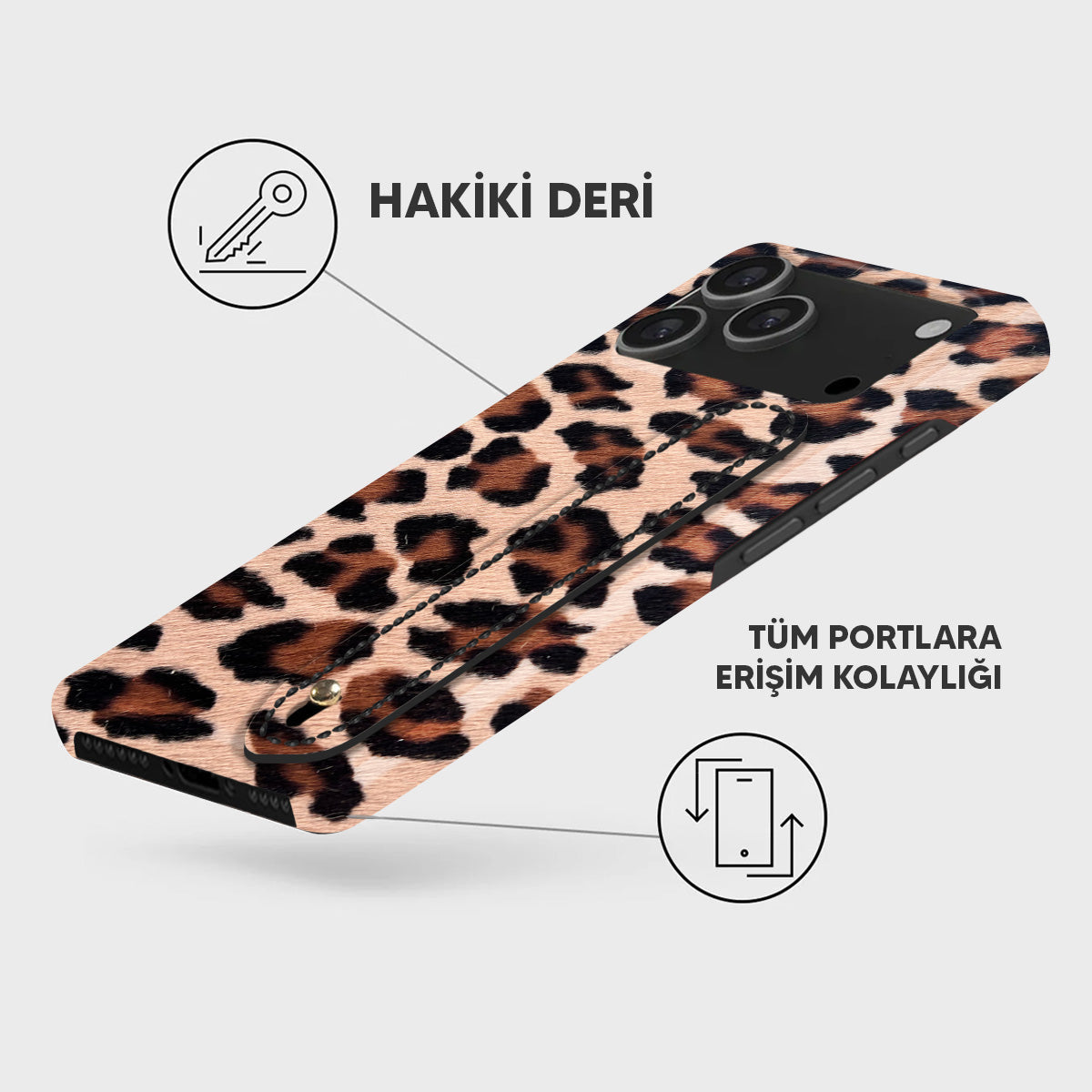 iPhone 18 Pro Max Leather Case — Leopard Handle
