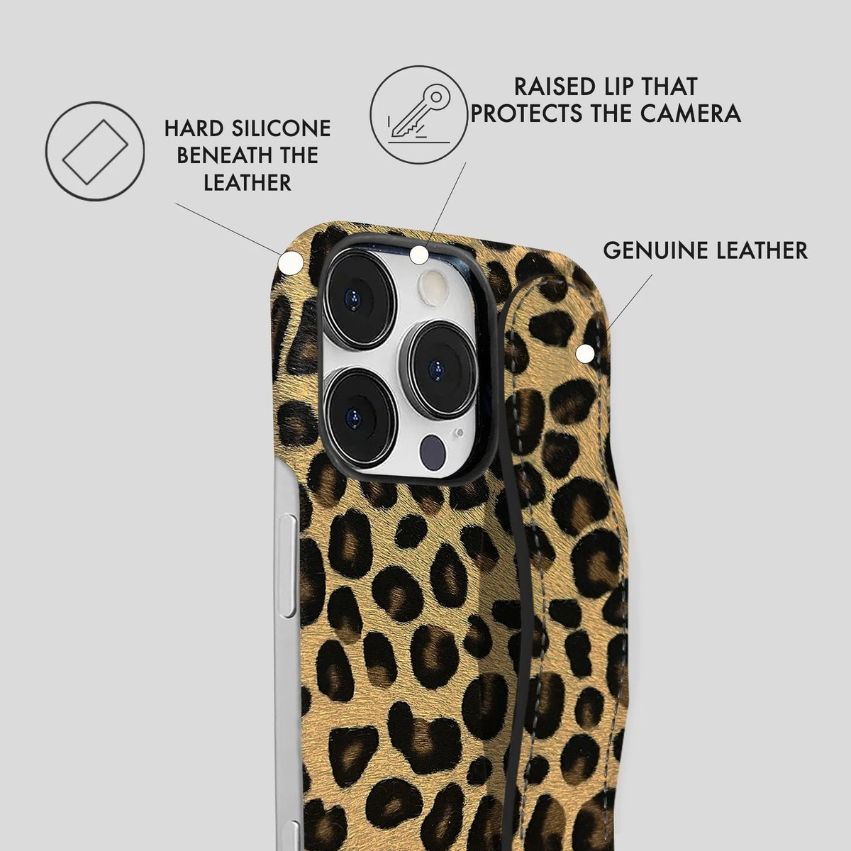iPhone 17 Pro Max Leather Case — Leopard Handle
