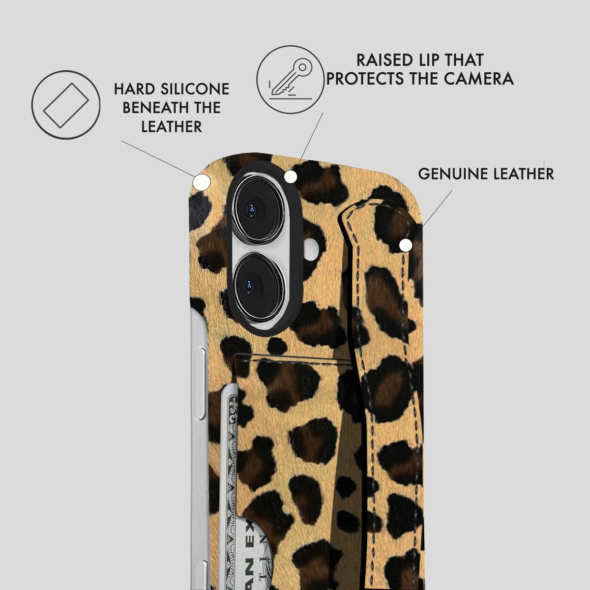 iPhone 17 Leather Case — Leopard Handle Cardholder