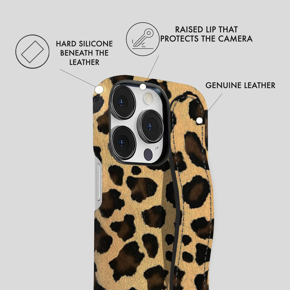iPhone 13 Pro Max Leather Case — Leopard Handle