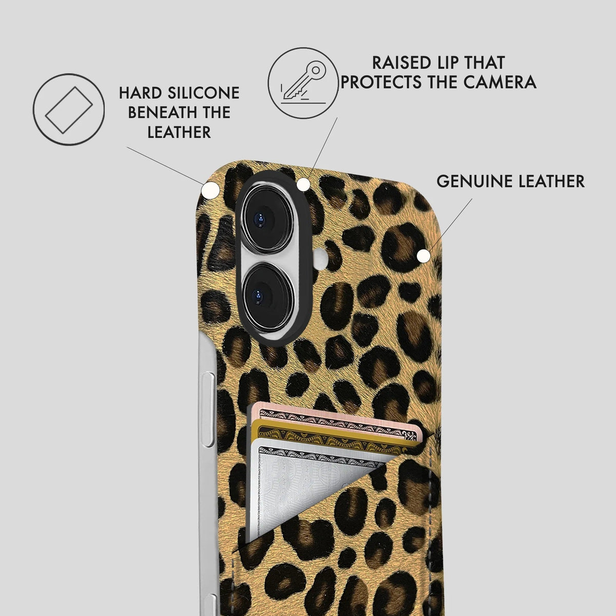iPhone 17 Air Leather Case — Leopard Cardholder