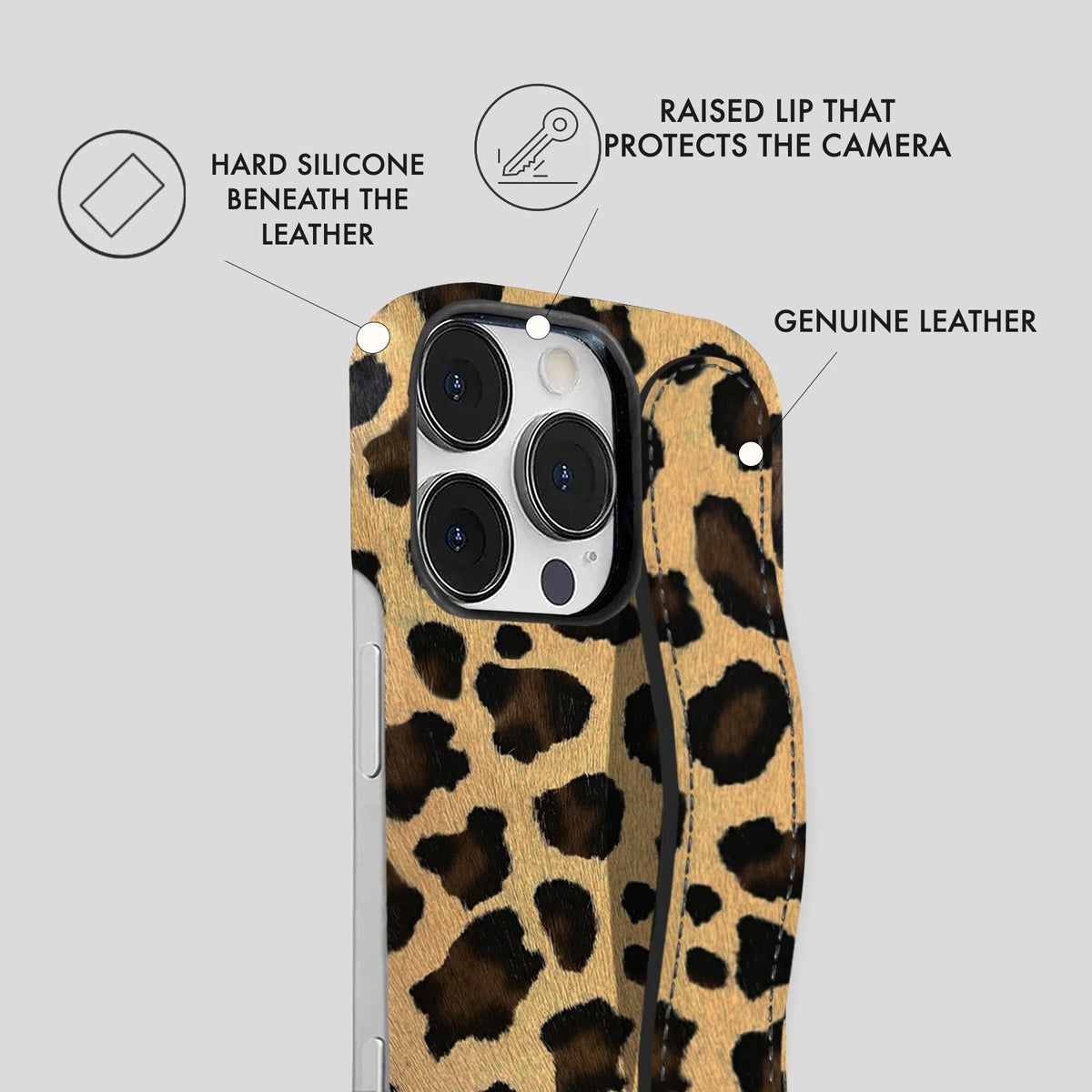 iPhone 17 Pro Leather Case — Leopard Handle