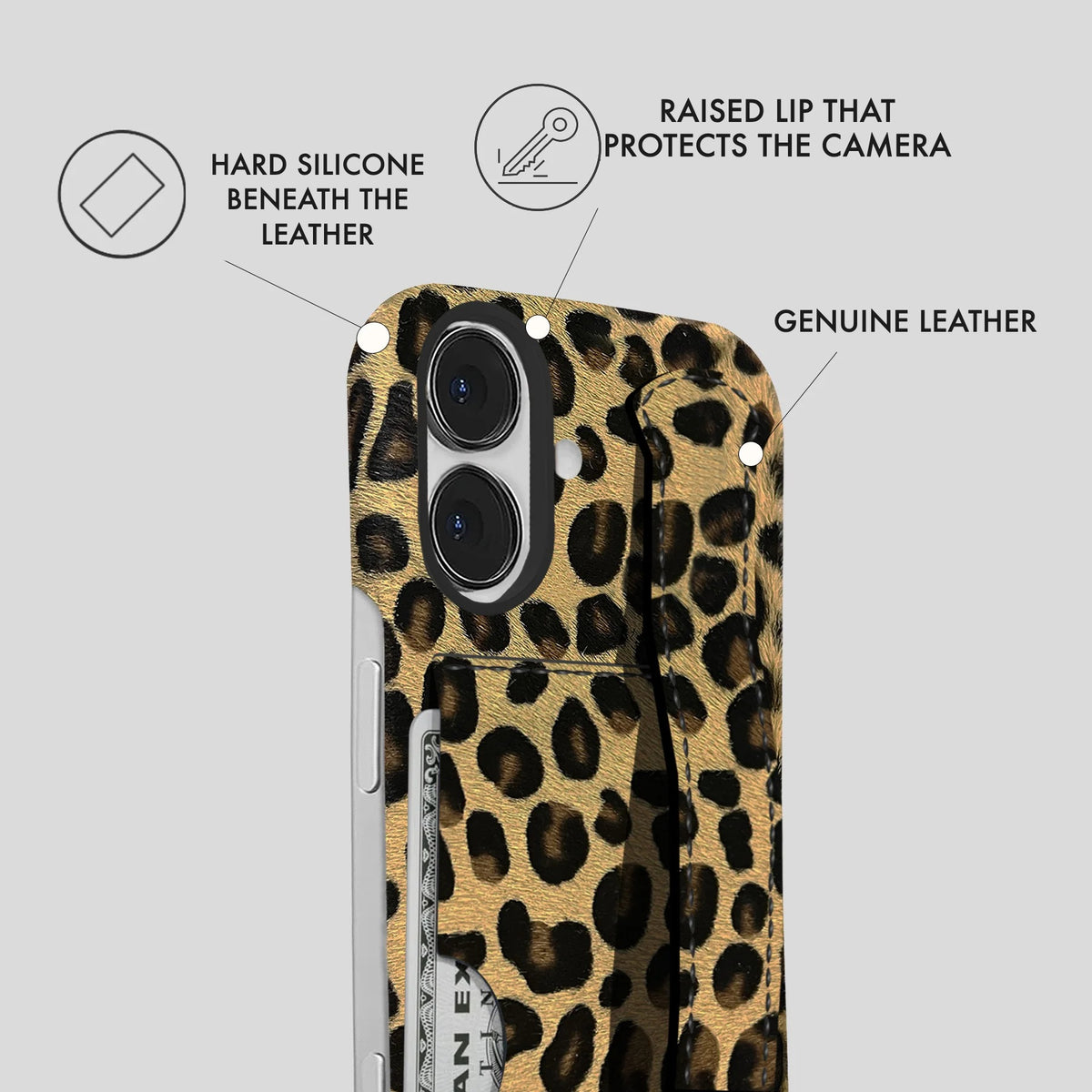 iPhone 17 Leather Case — Leopard Handle Cardholder