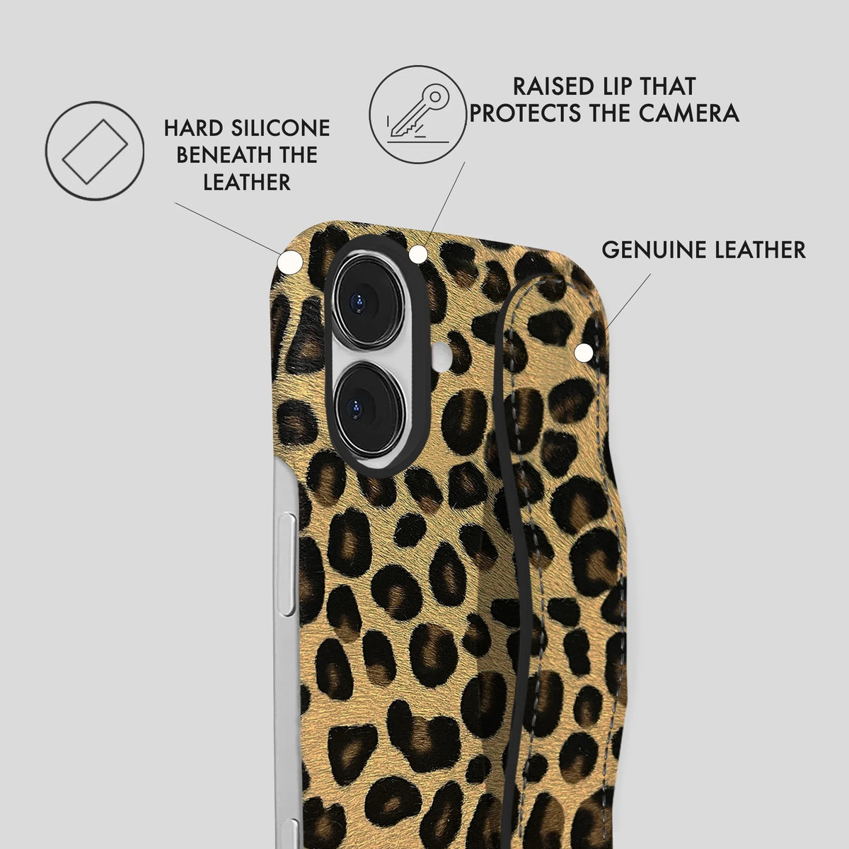 iPhone 16 Leather Case — Leopard Handle