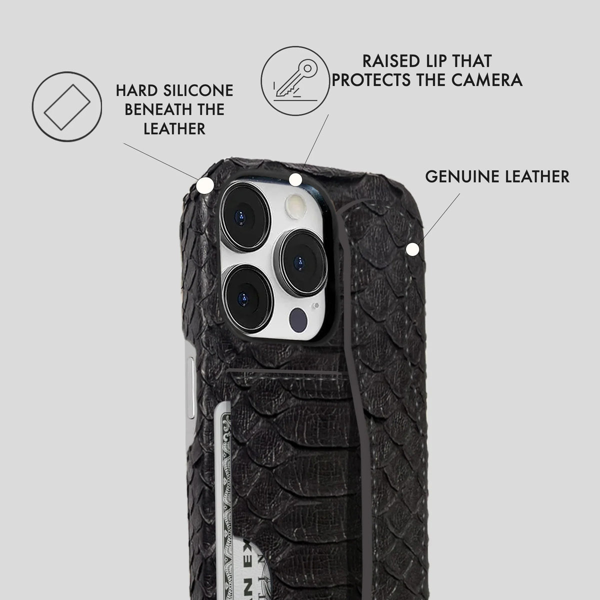 iPhone 13 Pro Leather Case — Piton Handle Cardholder