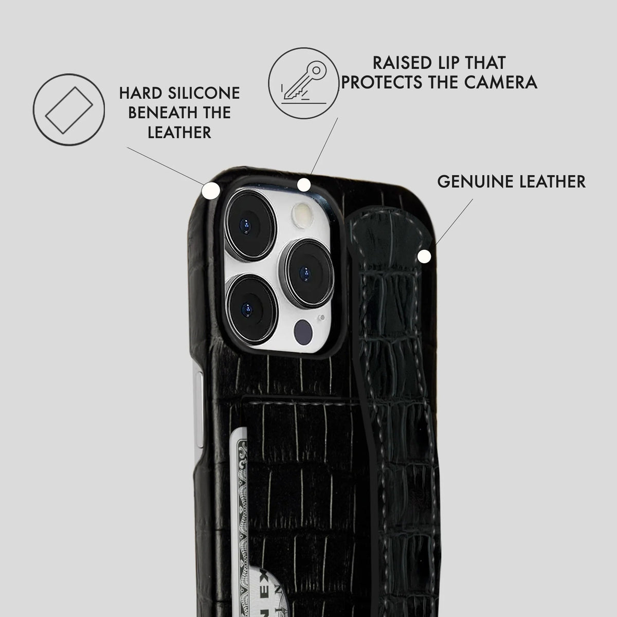 iPhone 15 Pro Leather Case — Vega Handle Cardholder