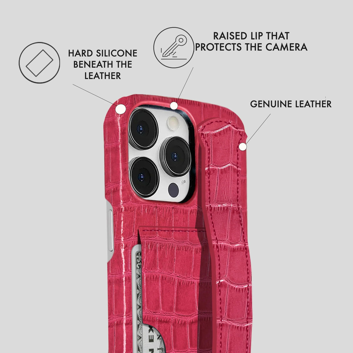 iPhone 15 Pro Leather Case — Vega Handle Cardholder