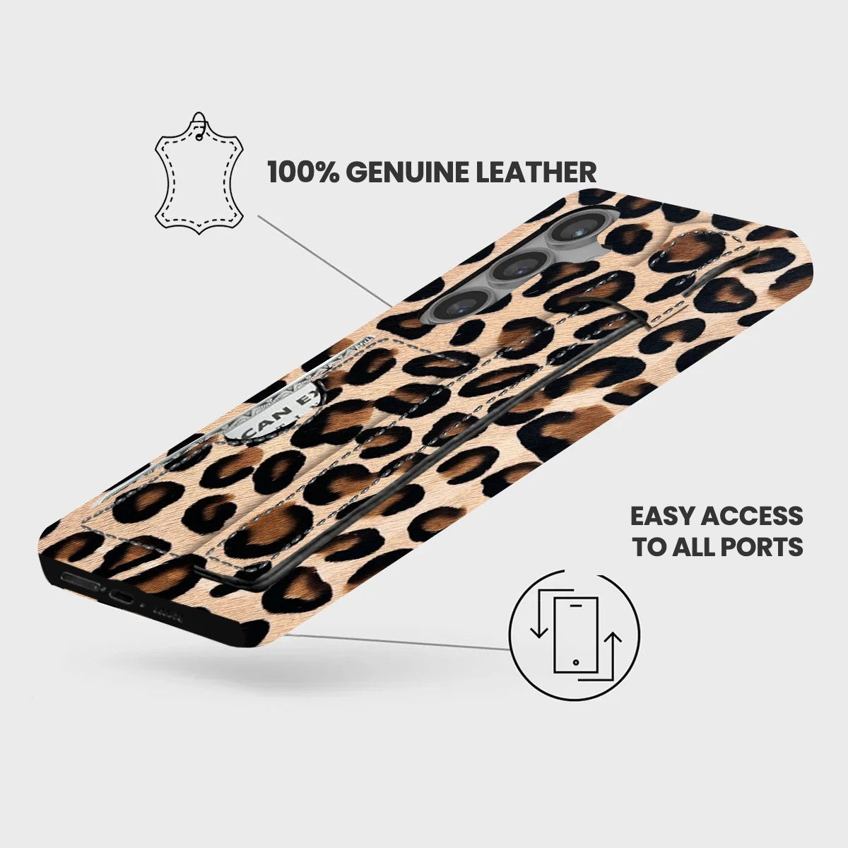 Galaxy S24 FE Leather Case — Leopard Handle Cardholder