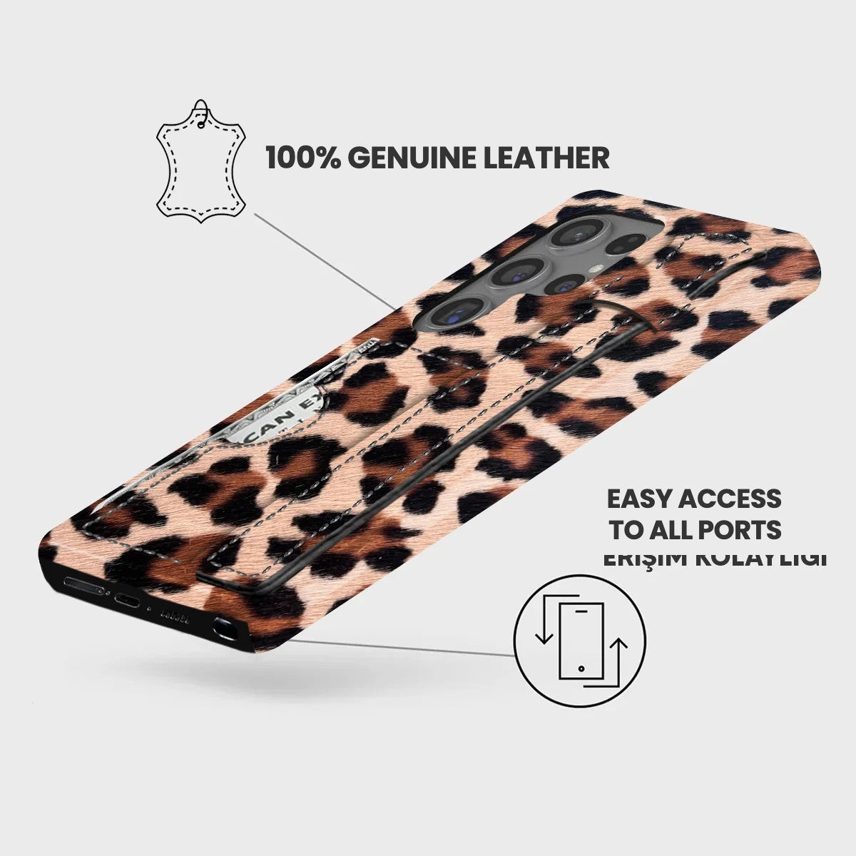 Galaxy S24 Ultra Leather Case — Leopard Handle Cardholder