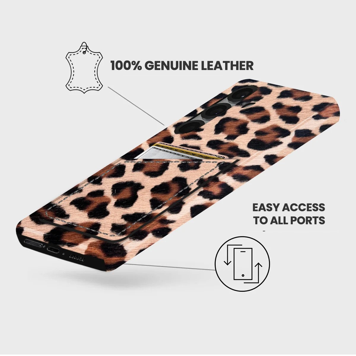 Galaxy S25 Plus Leather Case — Leopard Cardholder