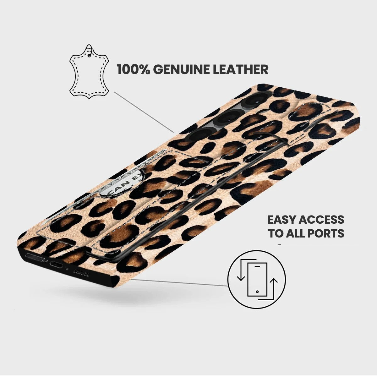 Galaxy S25 Plus Leather Case — Leopard Handle Cardholder