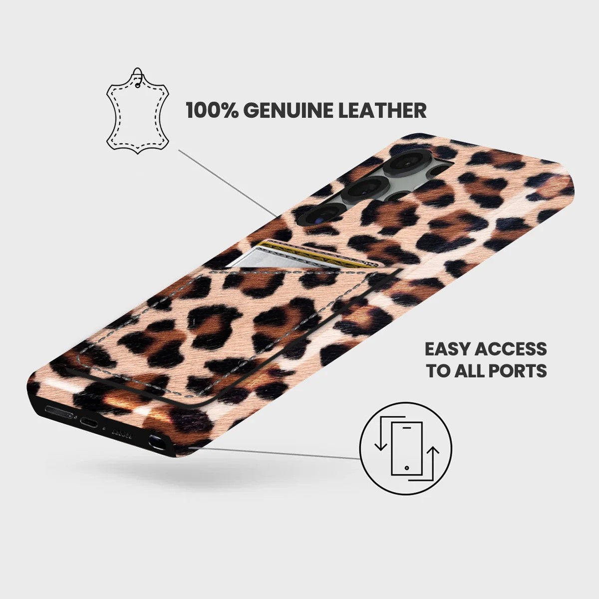 Galaxy S26 Ultra Leather Case — Leopard Cardholder
