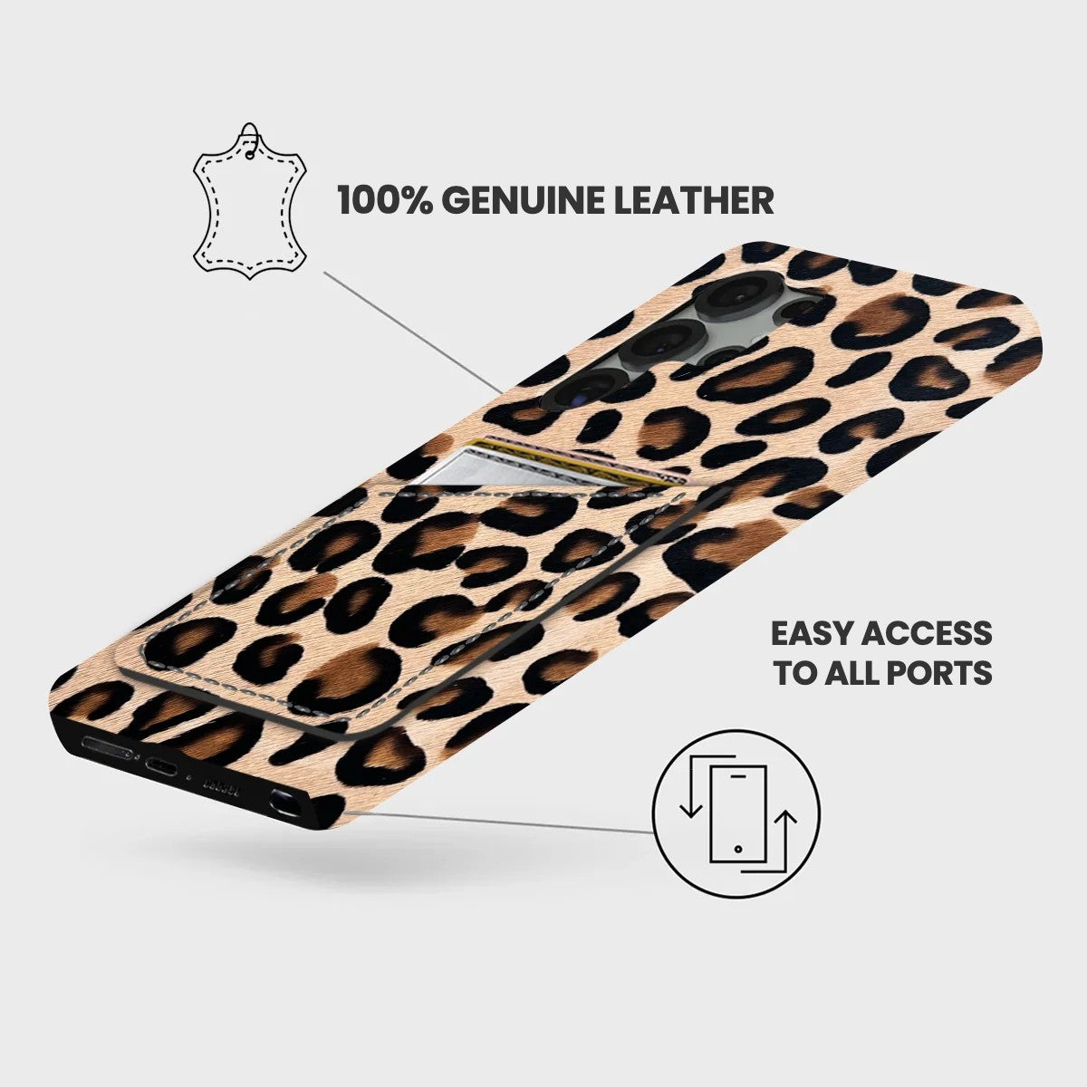Galaxy S26 Ultra Leather Case — Leopard Cardholder