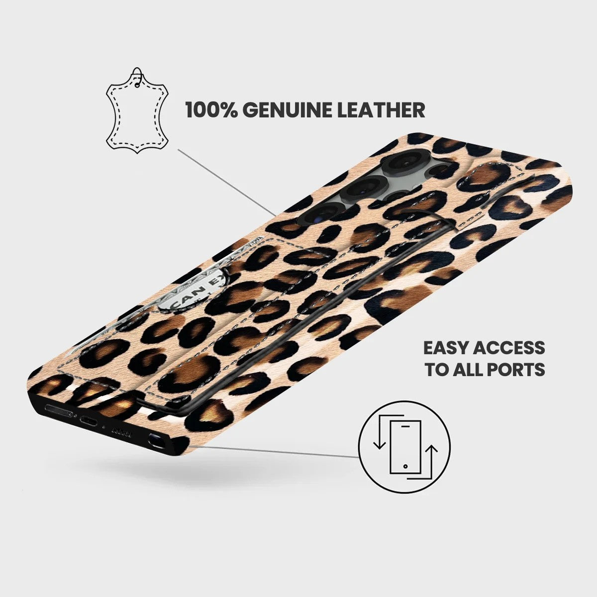 Galaxy S26 Ultra Leather Case — Leopard Handle Cardholder