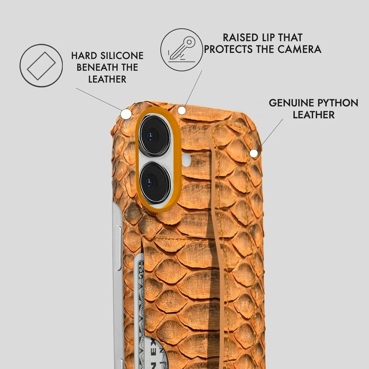 iPhone 16 Python Leather Case — Python Handle Cardholder